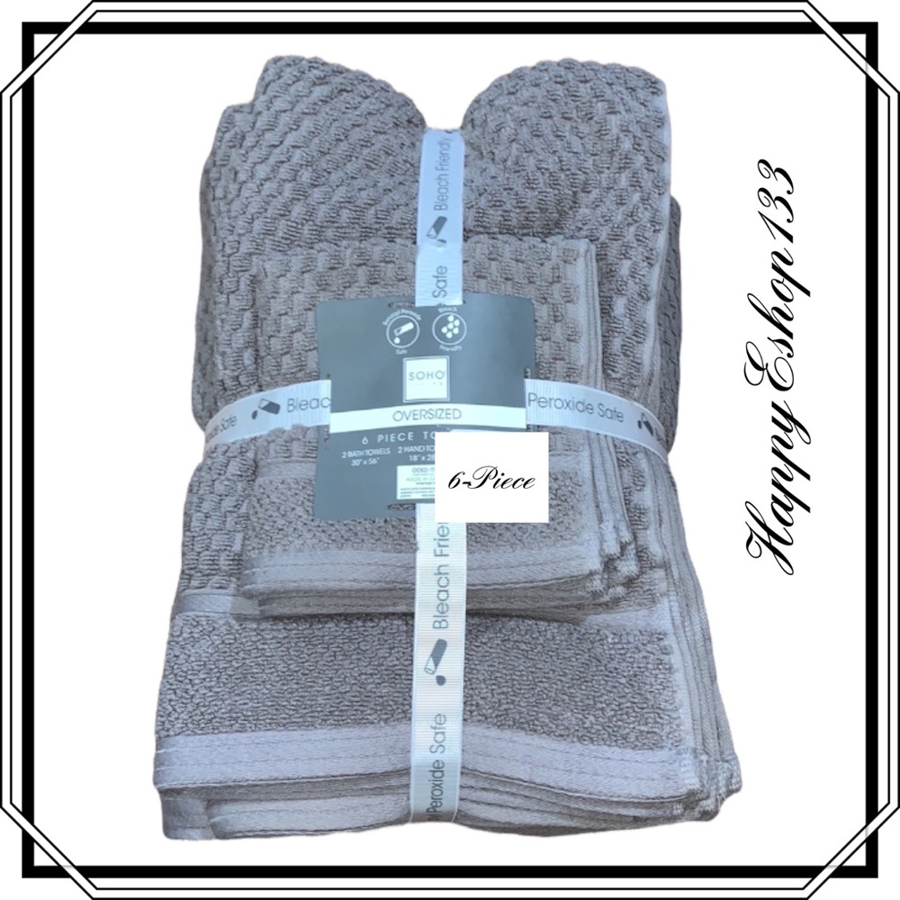 SOHO Living 100% Cotton Towel Set 6 Piece Bath Hand Washcloth